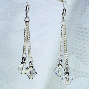 Cynthia Lynn &quot;CELEBRATE&quot; Sterling Silver Swarovski Clear Crystal April Birthstone Drop Earrings