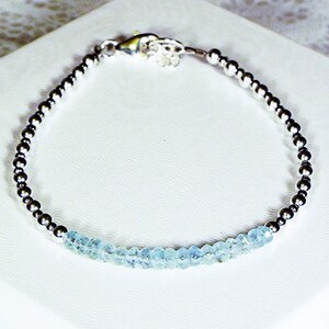 SALE...Cynthia Lynn &quot;SHIMMER&quot; Sterling Silver Aquamarine March Birthstone Gemstone Minimalist Bracelet