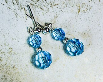 Cynthia Lynn "CELEBRATE" Blue Swarovski Crystal December Birthstone Silver Earrings 1 inch