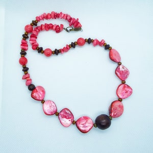 Cynthia Lynn &quot;STRAWBERRIES DIPPED in CHOCOLATE&quot; Pink Coral and Shell Bead Necklace