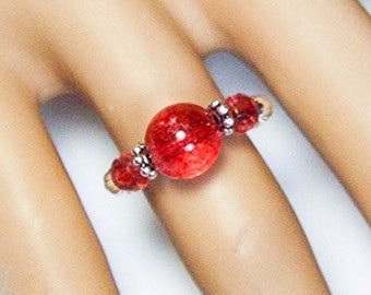 Cynthia Lynn "TURMALI RED" Cherry Tourmaline in Quartz Silver Plated Stretch Ring