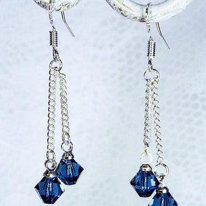 Cynthia Lynn &quot;DAZZLE DROPS&quot; Sterling Silver Montana Blue Swarovski Crystal Drop Earrings