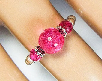 Cynthia Lynn "TURMALI ROSE" Pink Tourmaline in Quartz Gemstone Silver Stretch Ring