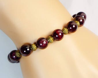 Cynthia Lynn "VINTAGE GARNET" Deep Red Garnet January Birthstone Bronze Stretch Bracelet