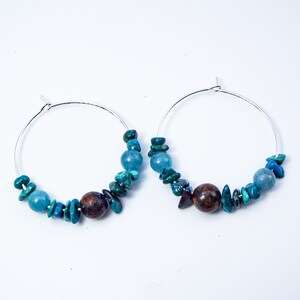 Cynthia Lynn&quot;EVERGLADES&quot; Blue, Green, and Brown Azurite and Chrysocolla Silver Hoop Earrings