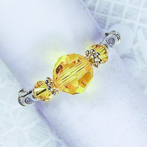 Cynthia Lynn &quot;CELEBRATE&quot; Swarovski Crystal Citrine Gold November Birthstone Silver Stretch Ring