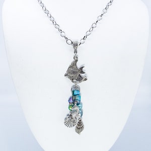 Cynthia Lynn &quot;CRYSTAL SEA&quot; Rhodium Silver Green Frehswater Pearl Shell Fish Sea Horse Necklace