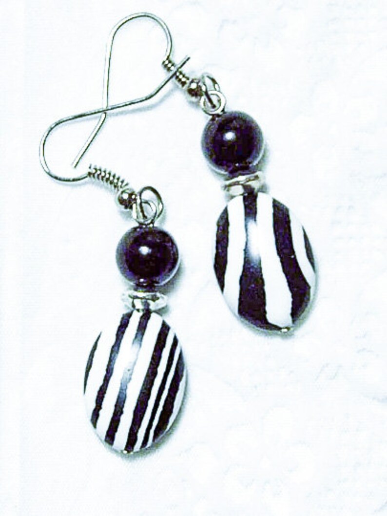 Cynthia Lynn TANZANIA Black and White Zebra Animal Print Silver Earrings image 1