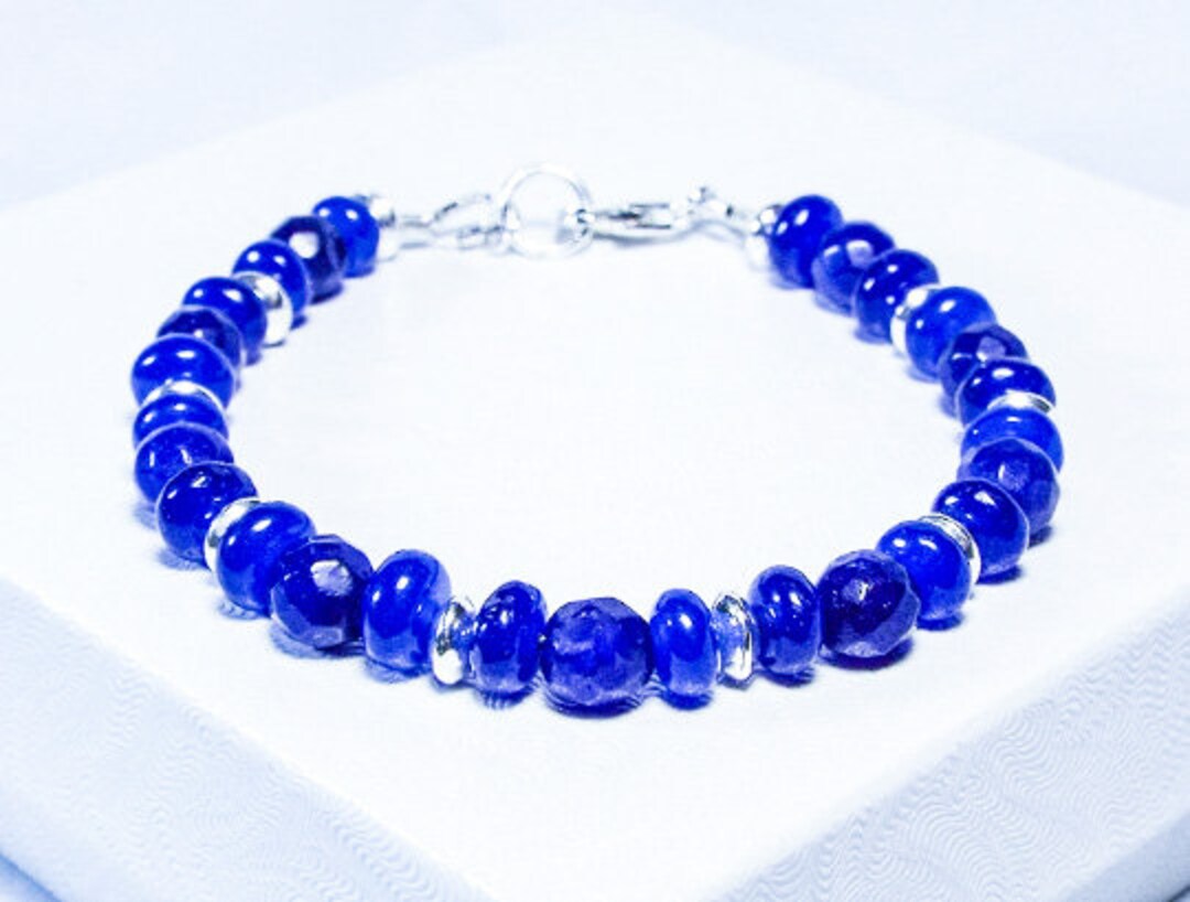 Collier Saphir Bleu Argent 925 - Perlé, Pierre De Naissance Septembre, Ajustable