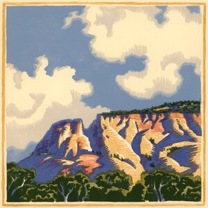 Clouds and Bluff, 6 block woodcut, signed edition of 30.