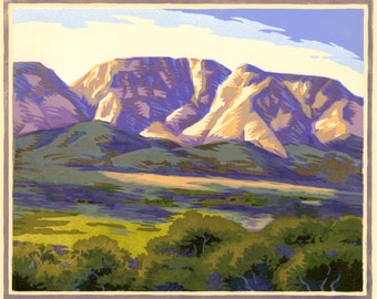 Long Valley Morning, 12 block woodcut, signed edition of 30.