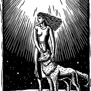 Women Who Run with the Wolves, black & white wood engraving, signed limited edition of 30. I was the illustrator for the original book.