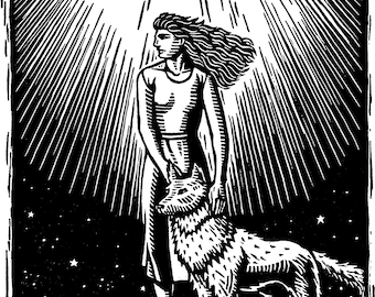 Women Who Run with the Wolves, black & white wood engraving, signed limited edition of 30. I was the illustrator for the original book.