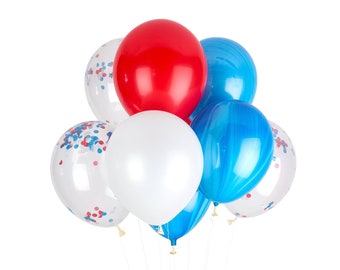 Patriotic Classic Balloons (12 Balloons) - Handmade with Happiness® in the USA - Super Hero Party - Fourth of July Party Decorations