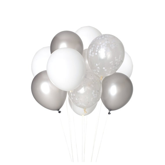 Silver Confetti Balloons, Snowflake Party, Silver Engagement Decorations, Winter Baby Shower Decorations, Silver Bridal Shower Decorations Il_570xn