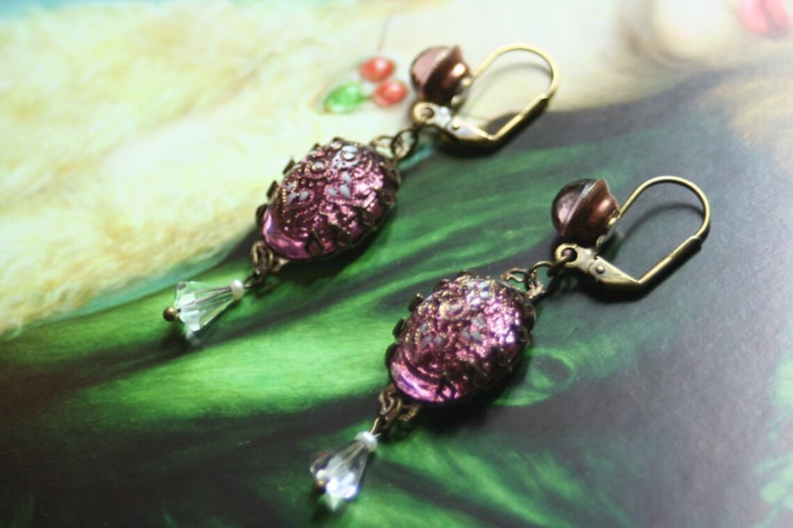 Rosa Antique Victorian 1800s Glass Enameled Earrings With Etsy