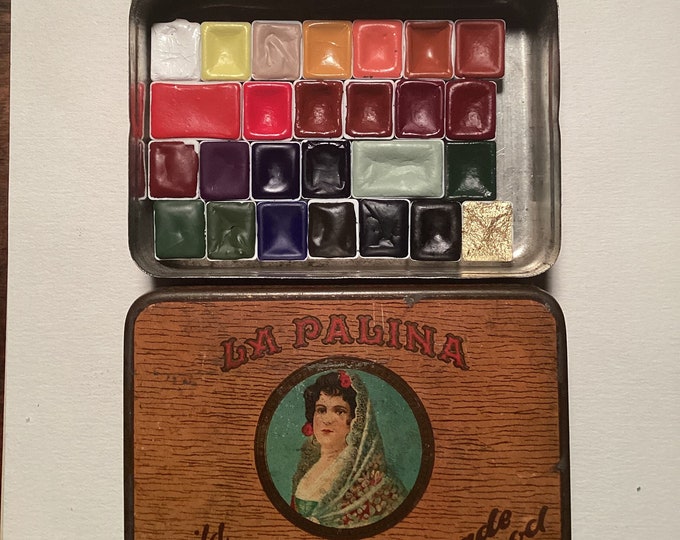 Featured listing image: A 26 Watercolor Set in a La Palina Tin