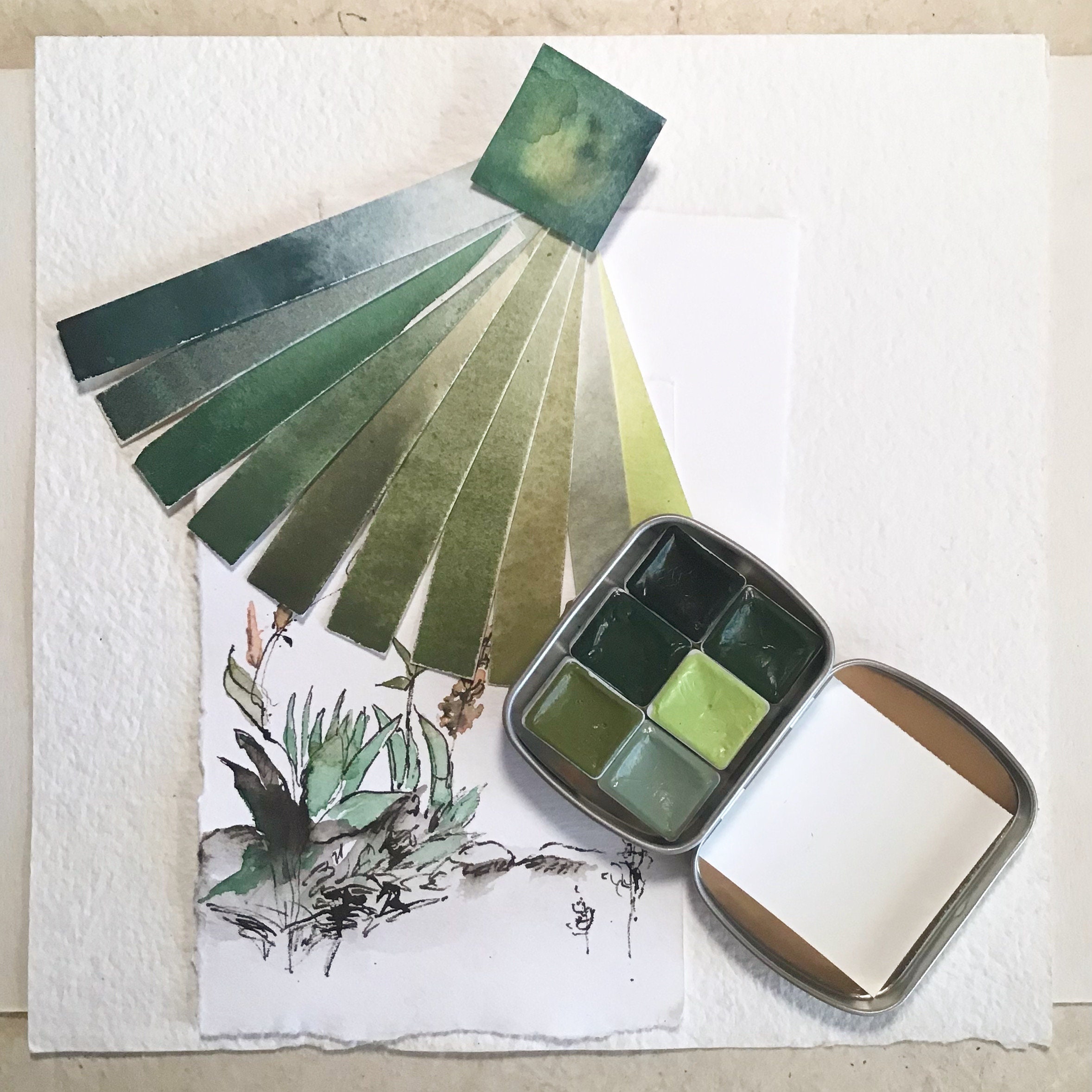 Handmade Watercolors Green Paint Set