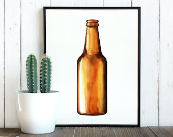 Beer Bottle Watercolor 8x10 Print