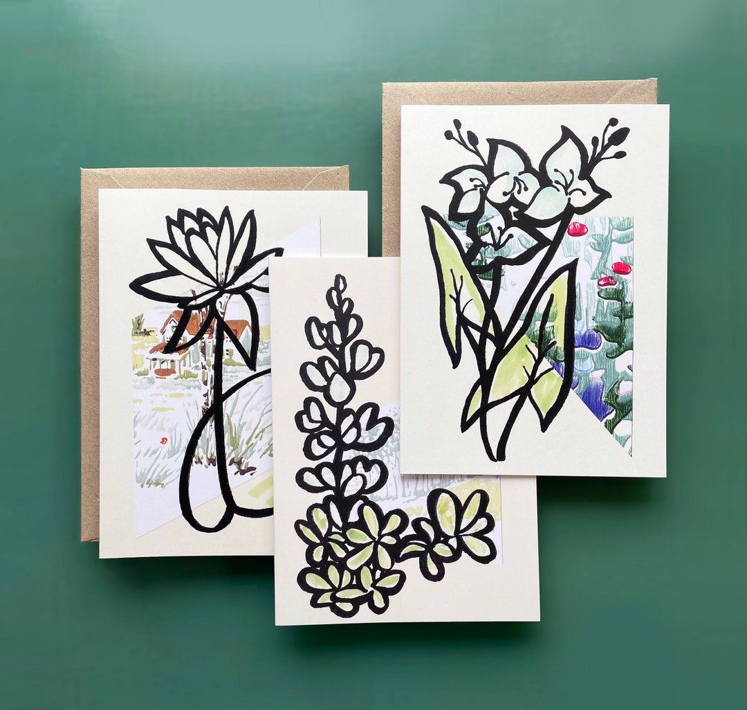 Set of 5 Flower Greeting Cards - Etsy