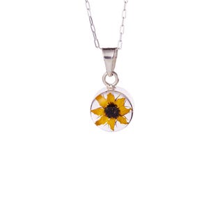 Sunflower Necklace, Preserved Flower Jewelry, Floral Resin Necklace, Resin Jewelry, Tiny Round Necklace Sunflower, Tiny Sunflower Charm