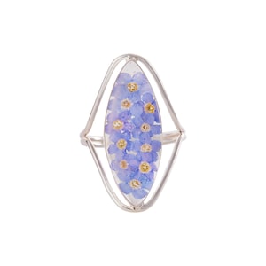 Forget Me Not Ring: Sterling Silver Marquise Resin Flower Ring