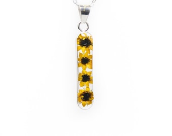 Real Preserved Flower Jewelry, Floral Resin Necklace, Resin Jewelry, Small Bar Necklace Sunflowers, Pendant with Flowers, Spring Floral