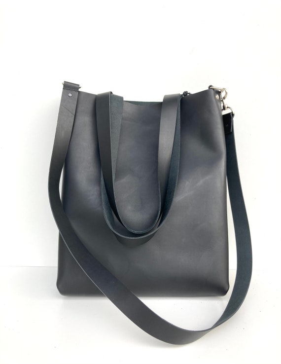 Black Leather Tote Large Black Leather Bag Black Leather | Etsy