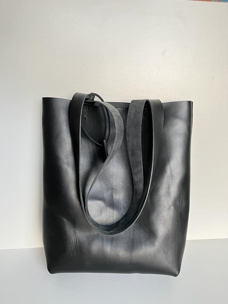 Black Leather Tote Bag Leather Bag Simple Black Leather Bag sturdy Black Leather Tote Etsy