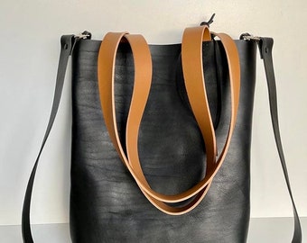 Black Leather Tote ,Brown, Leather Tote ,Travel Bag  , Leather Market bag ,Black Leather Tote, RWOODB