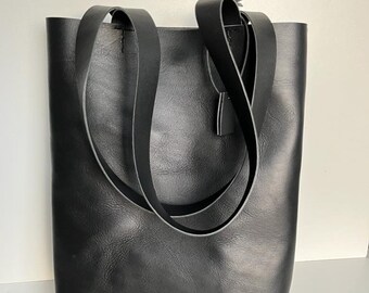 Black Leather Tote Bag -  Black Leather Bag - Distressed Black Leather Tote ,Black Leather Tote, RWOODB Leather Tote