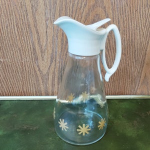 Vintage Log Cabin Syrup Dispenser Glass Bottle gold Atomic Starburst design