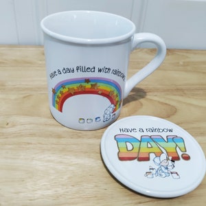 Vintage Hallmark Rainbow Mug with Coaster - 1980s Japan