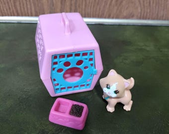 Vtg 1990's Kenner Littlest Pet Shop Kitty with carrier and food dish compelation 1990s