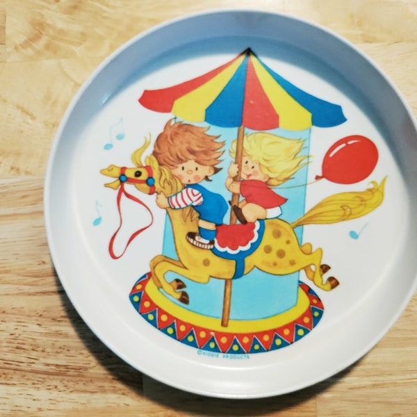 The First Years Kiddie Products carousel toddler baby plate 1970's