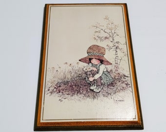 Vintage Holly Hobbie large plaque  Girl picking a flower. 1970's