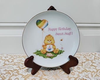 Care Bears Birthday Bear Lasting Memories fine porcelain collector's plate with a wood stand 1983