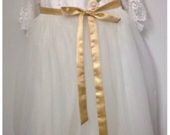 Ivory eyelet lace and tulle christening gown with matching lace shoes and floral crown