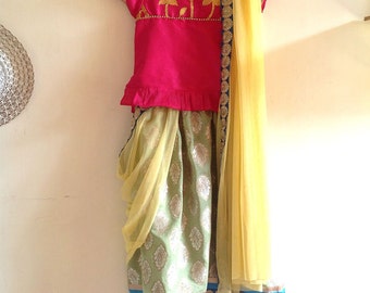 Ethnic festival hand painted lotus blooms lehenga