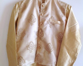 Boys embroidered vest nehru jacket and semi silk kurta pajama