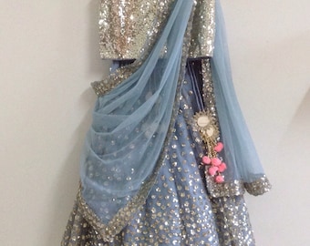 Sequin lehenga and gold sequin blouse in custom colors