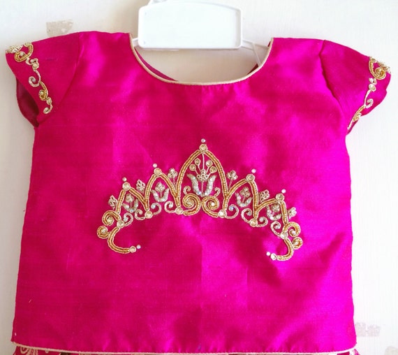 Hot pink raw silk top with hand embroidered crown paired with | Etsy