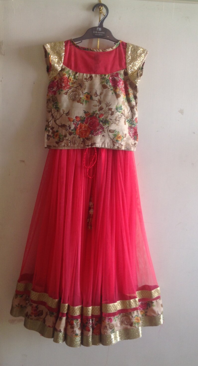 Beige Floral Silk and Watermelon Red Gathered Tulle Lehenga Etsy India