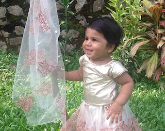 Gold and white Kids Lehenga