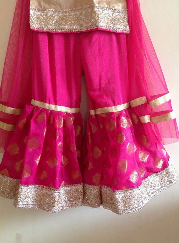 Girls Pink Beige and Gold Sharara Suit 