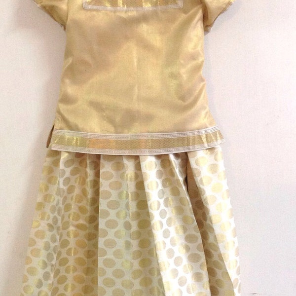 Kids brocade pattu pavada south indian traditional dress girls silk skirt and top