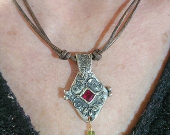 Modern Medieval Cruciform Grotesca Grisaille Pendant, Frenchie Jewellery