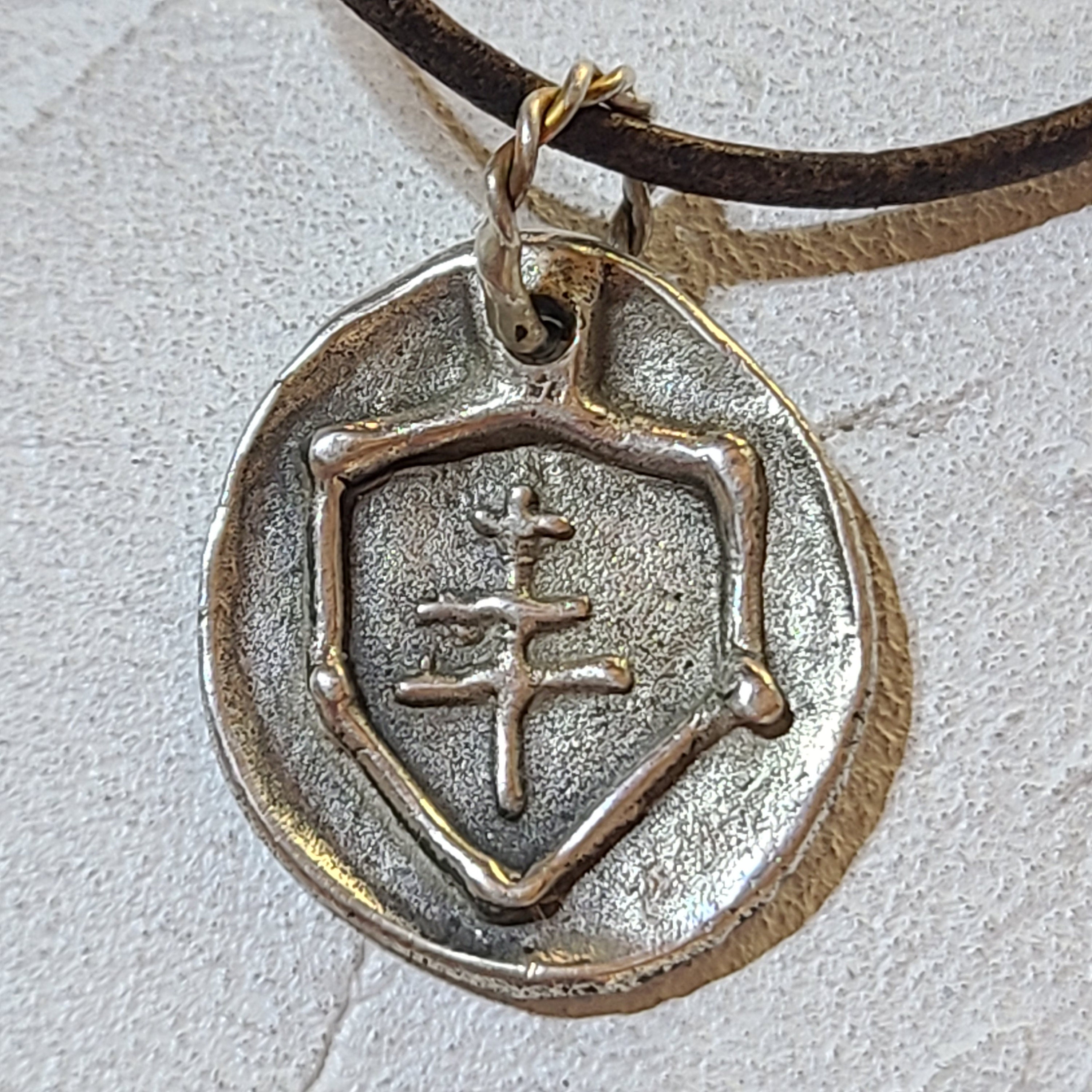 Large Bronze Embossed Gothic Double Cross of Lorraine Necklace Large Bronze Embossed Gothic Double Cross of Lorraine Necklace