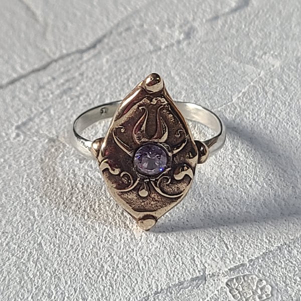 Modern Renaissance Artisan Silver Ring & Lavender Diamond CZ