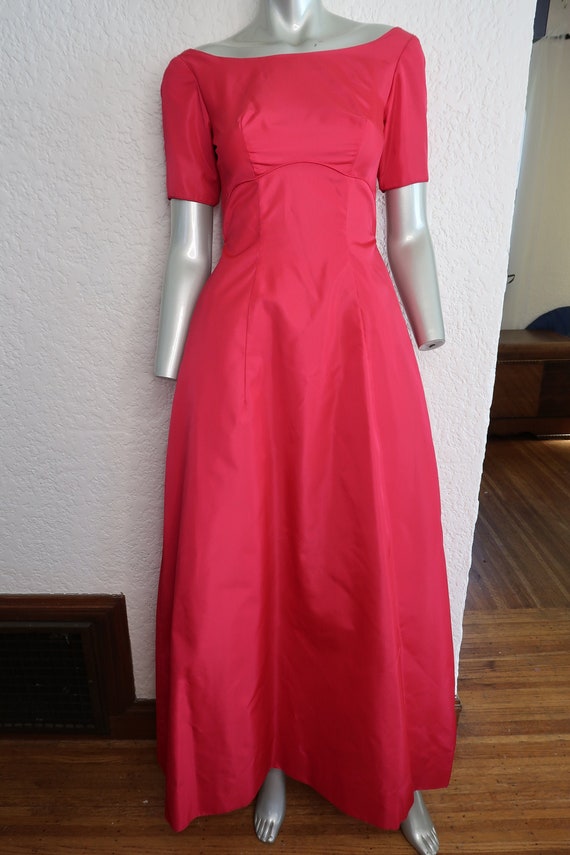 Vintage Emma Domb Red Taffeta Evening Dress Long E